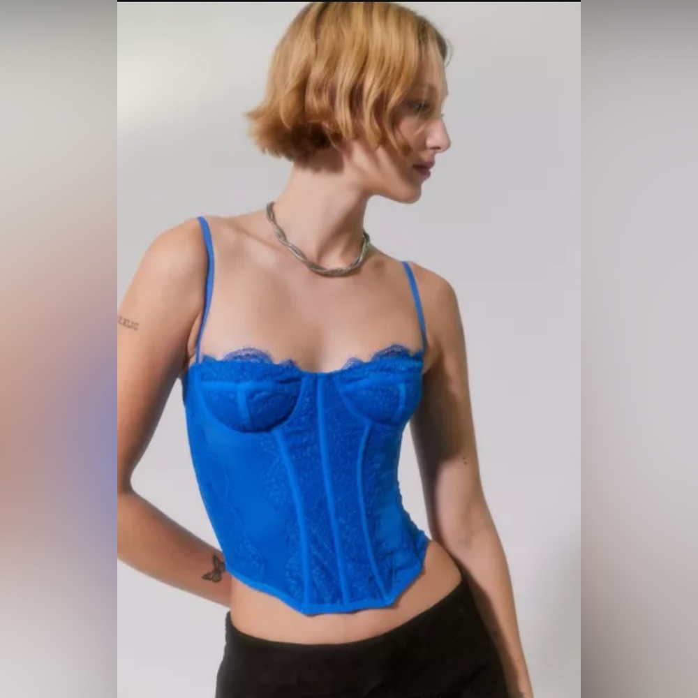 Urban Outfitters Out From Under Lace Corset in Sapphire Blue - Size: Small